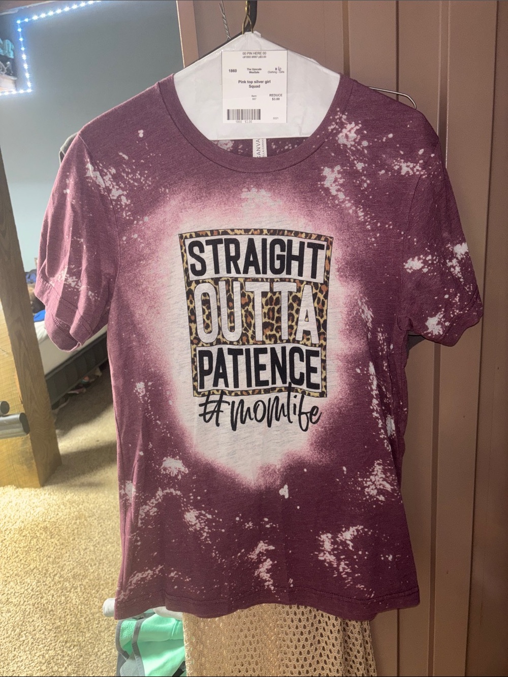 Bella Canvas Burgundy Bleach 'Straight Outta Patience' Graphic Tee